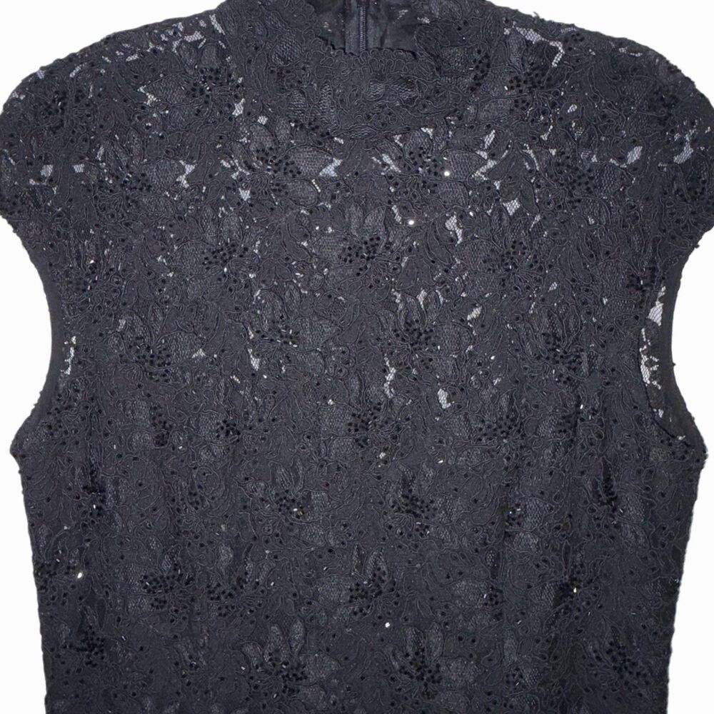 Lillie Rubin Maxi Black Beaded Floral Dress With Sequins Embroiders Womens Sz 12